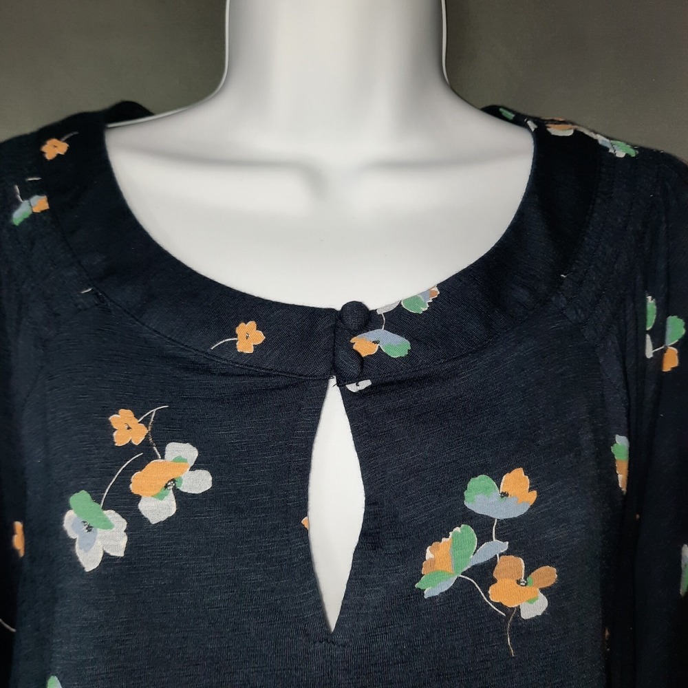 J Jill Blue Floral Popover Top Womens Medium Cotton Tencel Modal Boho Peasant